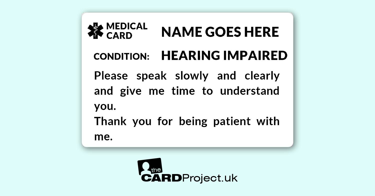 Hearing Impaired Awareness Mono Medical ID Alert Card 